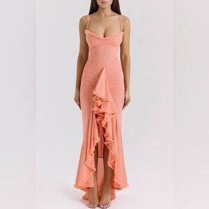 Gabbi Ruffle Mesh High-Low Cocktail Dress